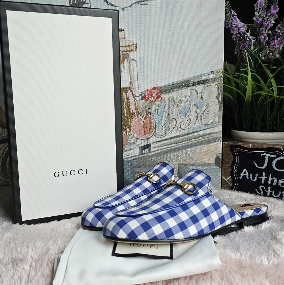COPY - Gucci Malaga Kid Princetown Vichy Gingham Slip on/Loafer/Mule, size 37 - Picture 6 of 12